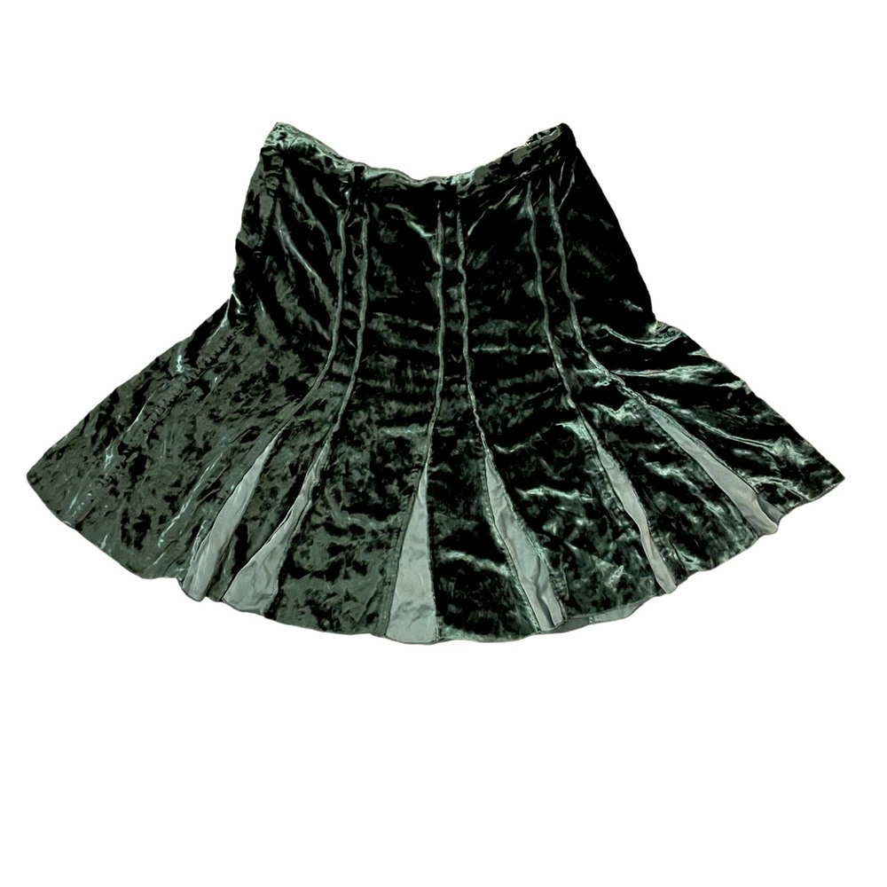 Club Monaco Crushed Velvet Pleated Green Skirt